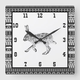 Southwestern Jackrabbit en Geometric Pattern Squ Vierkante Klok