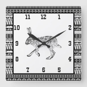 Southwestern Jackrabbit en Geometric Pattern Squ Vierkante Klok