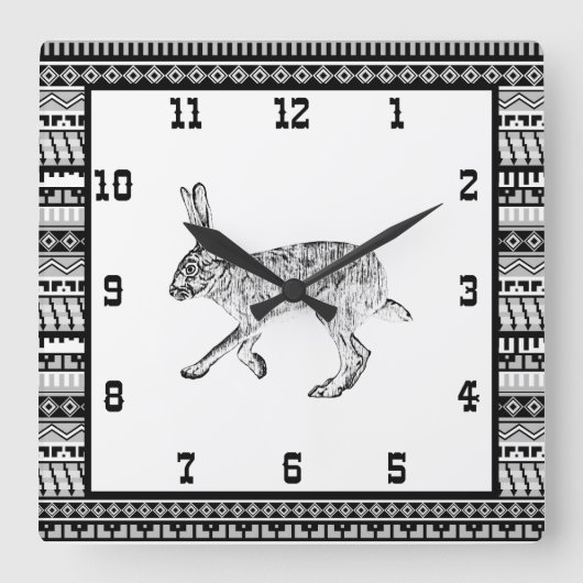 Southwestern Jackrabbit en Geometric Pattern Squ Vierkante Klok (Voorkant)