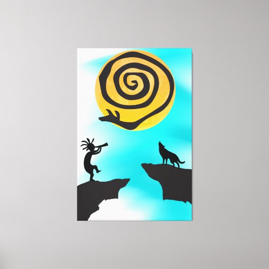 Southwestern Kokopelli en Wolf Canvas Afdruk (Voorkant)
