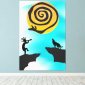 Southwestern Kokopelli en Wolf Canvas Afdruk (Insitu (Houten vloer))