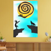 Southwestern Kokopelli en Wolf Canvas Afdruk (Insitu (Woonkamer))