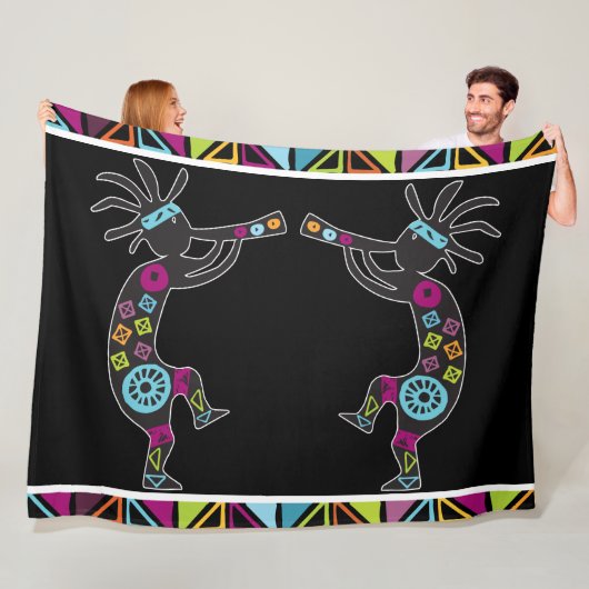 Southwestern Kokopelli Fleece Blanket (In situ)