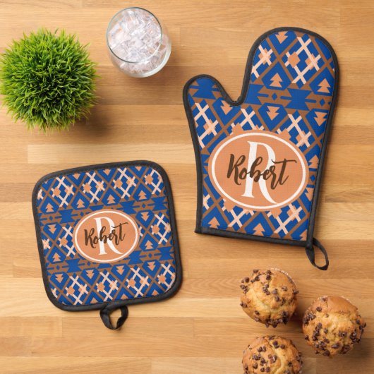 Southwestern Oasis Aztec Geometric Ovenwant & Pannenlap Set (Top down)