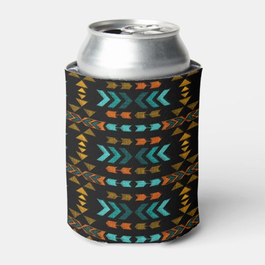 Southwestern Pattern, Black, Gold, Aqua Koelbox Blikjeskoeler (Blikje Voorkant)