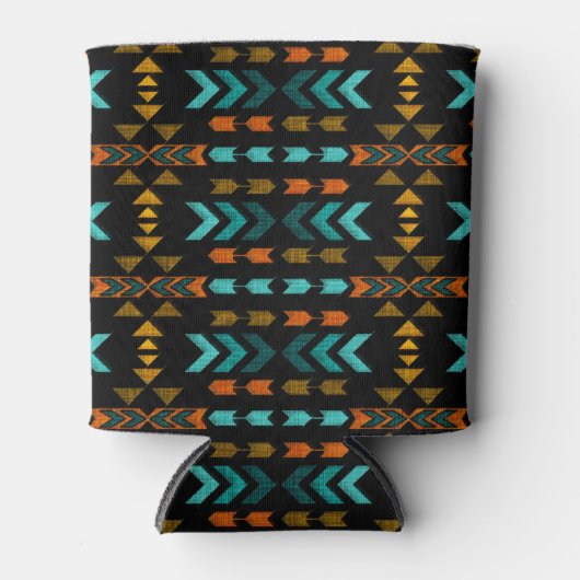 Southwestern Pattern, Black, Gold, Aqua Koelbox Blikjeskoeler (Voorkant)
