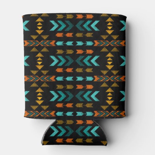Southwestern Pattern, Black, Gold, Aqua Koelbox Blikjeskoeler (Achterkant)