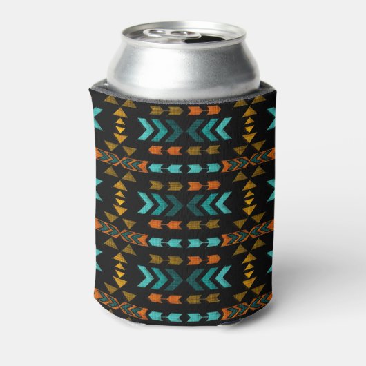 Southwestern Pattern, Black, Gold, Aqua Koelbox Blikjeskoeler (Blikje Achterkant)