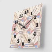 Southwestern Pattern in Brown Red en BLue Vierkante Klok (Hoek)