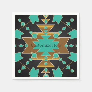 Southwestern Ranch Turquoise Black & Gold Party Servet