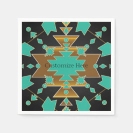 Southwestern Ranch Turquoise Zwart & Goud Feest Servet