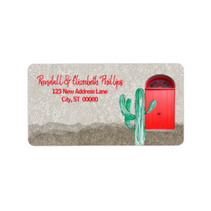 Southwestern Red Doors Saguaro Cactus Stucco Back Etiket