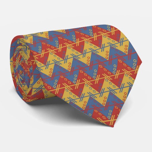 Southwestern Red Gold en Blue Pattern Stropdas (Opgerold)