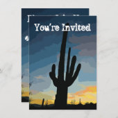 Southwestern Saguaro Cactus Sunset Invitation Kaart (Voorkant / Achterkant)