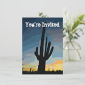 Southwestern Saguaro Cactus Sunset Invitation Kaart (Staand voorkant)