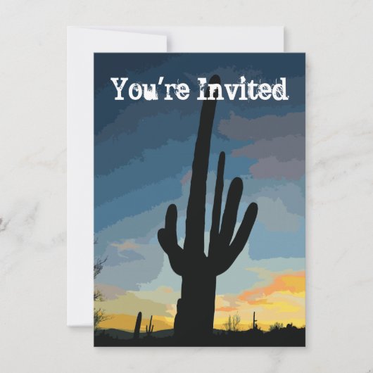 Southwestern Saguaro Cactus Sunset Invitation Kaart (Voorkant)