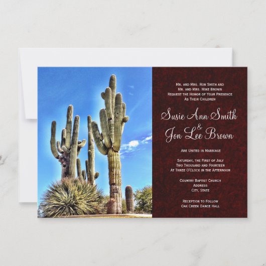 Southwestern Saguaro Cactus Wedding Invitting Kaart (Voorkant)