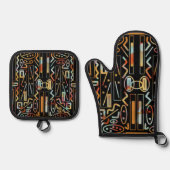 SouthWestern Scratch Art Pattern Ovenwant & Pannenlap Set (Voorkant)