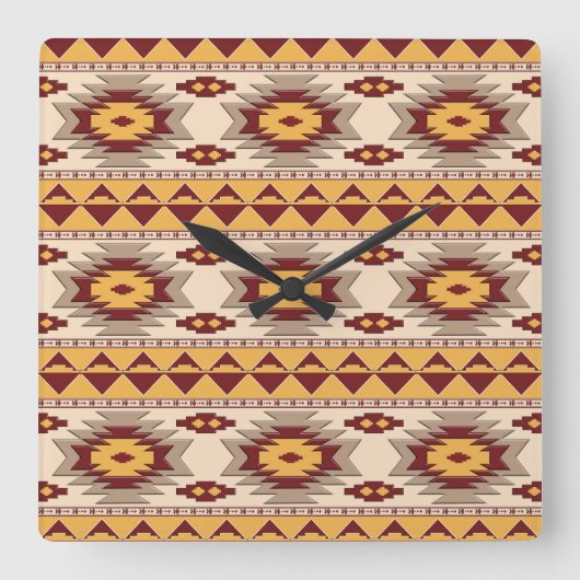 Southwestern stammenpatroon vierkante klok (Voorkant)