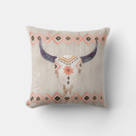 Southwestern Steer Skull en Tribal Pattern Kussen