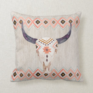 Southwestern Steer Skull en Tribal Pattern Kussen
