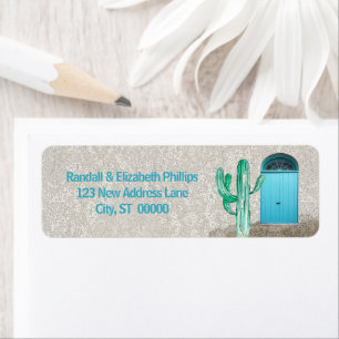 Southwestern Stucco Blue Doors Cactus Custom Etiket