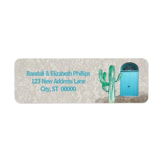 Southwestern Stucco Blue Doors Cactus Custom Etiket (Voorkant)