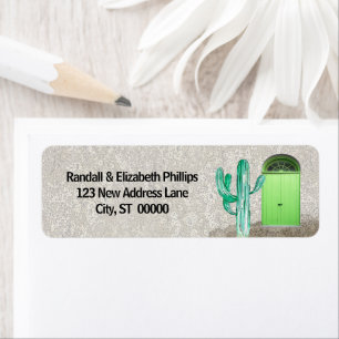 Southwestern Stucco Green Doors Saguaro Cactus Etiket