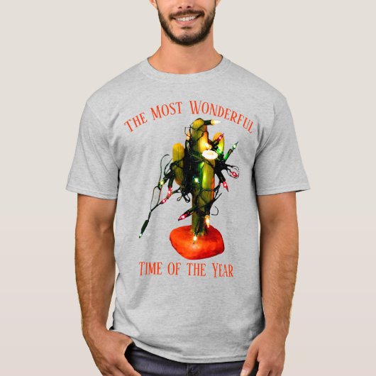 Southwestern Style Cactus Candle Christmas Lights T-shirt (Voorkant)