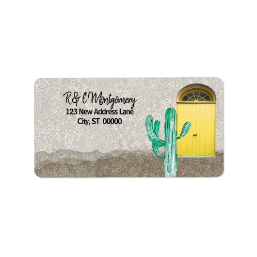 Southwestern Style Yellow Doors Saguaro Cactus Etiket (Voorkant)