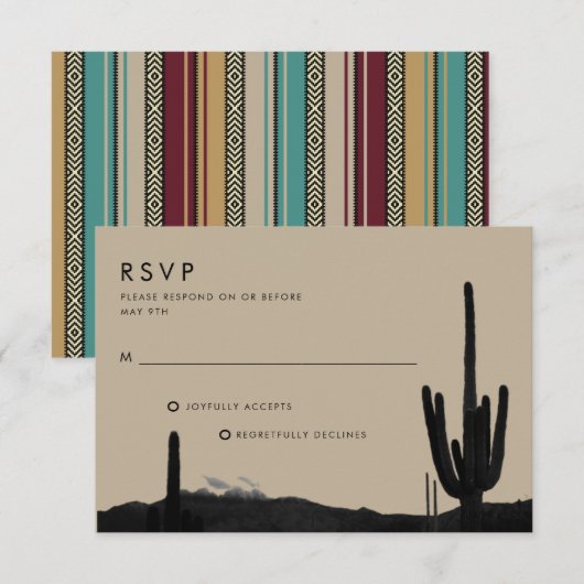 SouthWestern Summer Desert Cactus Wedding RSVP Kaartje (Voorkant / Achterkant)