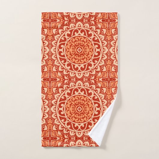 Southwestern Sun Mandala Batik, koraal Sinaasappel Bad Handdoek (Handdoek)