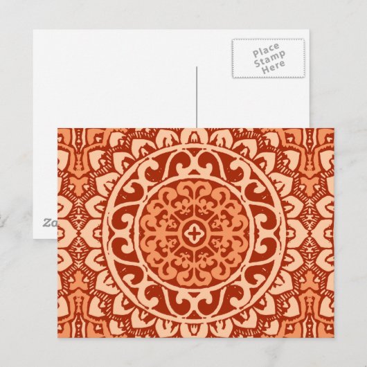 Southwestern Sun Mandala Batik, koraal Sinaasappel Briefkaart (Voorkant / Achterkant)