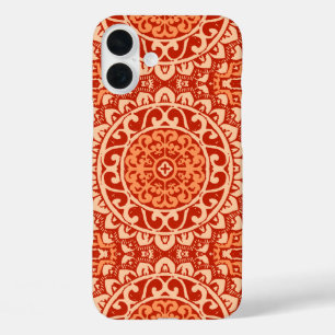 Southwestern Sun Mandala Batik, koraal Sinaasappel iPhone 16 Plus Hoesje