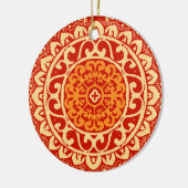 Southwestern Sun Mandala Batik, koraal Sinaasappel Keramisch Ornament (Links)
