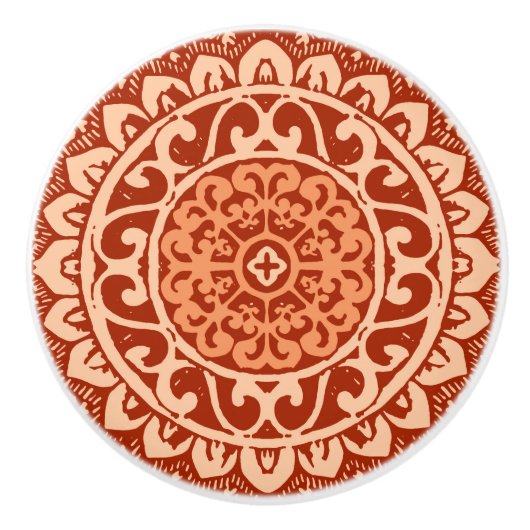 Southwestern Sun Mandala Batik, koraal Sinaasappel Keramische Knop (Voorkant)