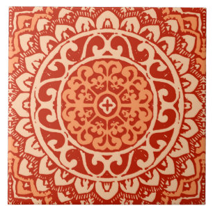 Southwestern Sun Mandala Batik, koraal Sinaasappel Tegeltje
