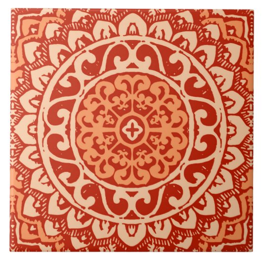 Southwestern Sun Mandala Batik, koraal Sinaasappel Tegeltje (Voorkant)