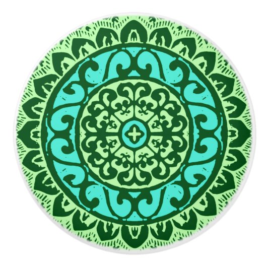 Southwestern Sun Mandala Batik, Lime Green Keramische Knop (Voorkant)