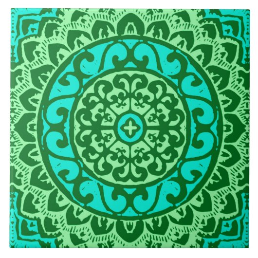 Southwestern Sun Mandala Batik, Lime Green Tegeltje (Voorkant)