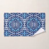Southwestern Sun Mandala Batik, Navy Blue & White Bad Handdoek (Handdoek)