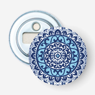 Southwestern Sun Mandala Batik, Navy Blue & White Button Flesopener