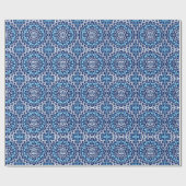 Southwestern Sun Mandala Batik, Navy Blue & White Cadeaupapier (Vlak)