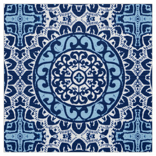 Southwestern Sun Mandala Batik, Navy Blue & White Stof