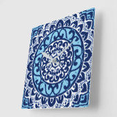 Southwestern Sun Mandala Batik, Navy Blue & White Vierkante Klok (Hoek)