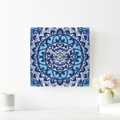 Southwestern Sun Mandala Batik, Navy Blue & White Vierkante Klok (Huis)