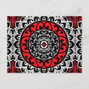 Southwestern Sun Mandala Batik, Red, Black & White Briefkaart