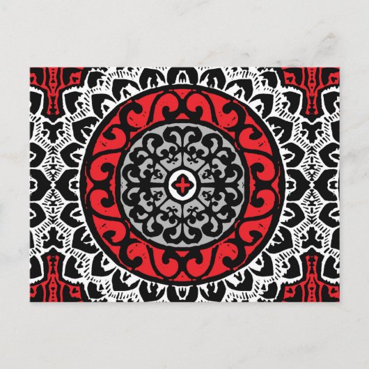 Southwestern Sun Mandala Batik, Red, Black & White Briefkaart (Voorkant)