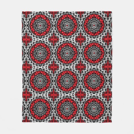 Southwestern Sun Mandala Batik, Red, Black & White Fleece Deken (Voorkant)