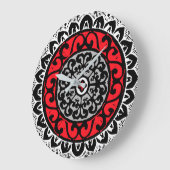 Southwestern Sun Mandala Batik, Red, Black & White Grote Klok (Hoek)